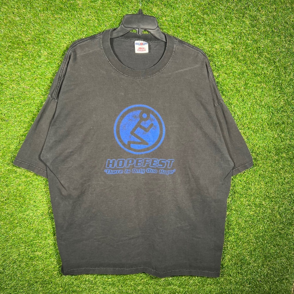 Vintage 90s Jerzees High Cotton Hopefest Graphic T-Shirt Black XL